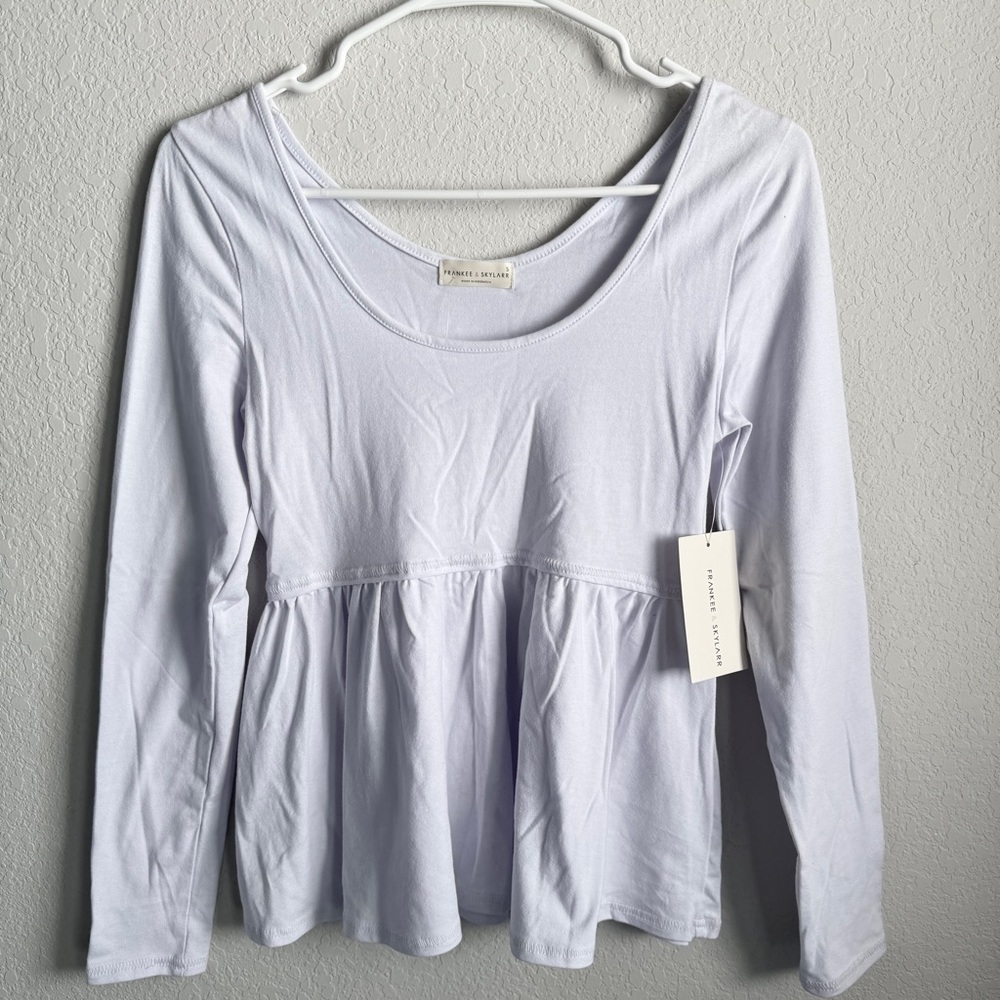 Frankee & Skylarr Brand New Women's White Long Sleeve Babydoll Top. Size S. NWT